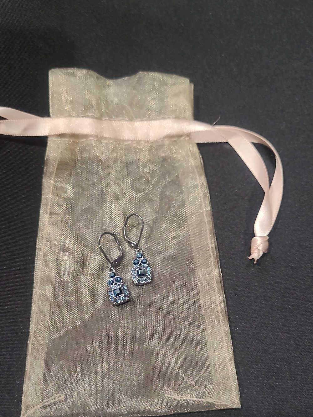 Bijoux Givenchy Gunmetal Blue Crystal Cluster Drop Earrings
